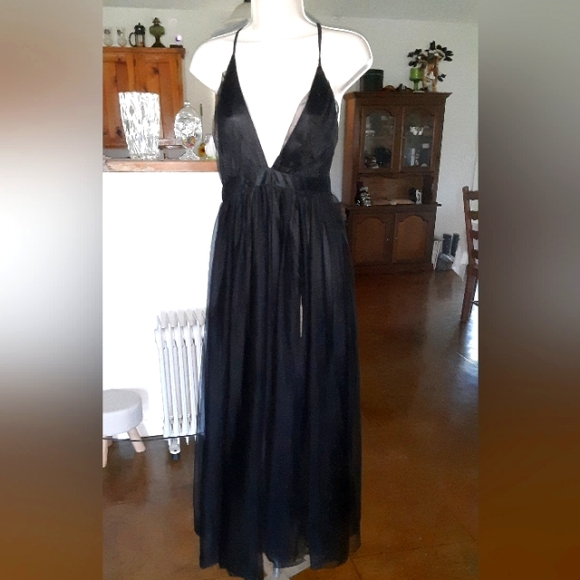 Sparkle/Shimmer Black Organza Formal Crisscross Spaghetti Strap Maxi Dress NEW! - Picture 3 of 8